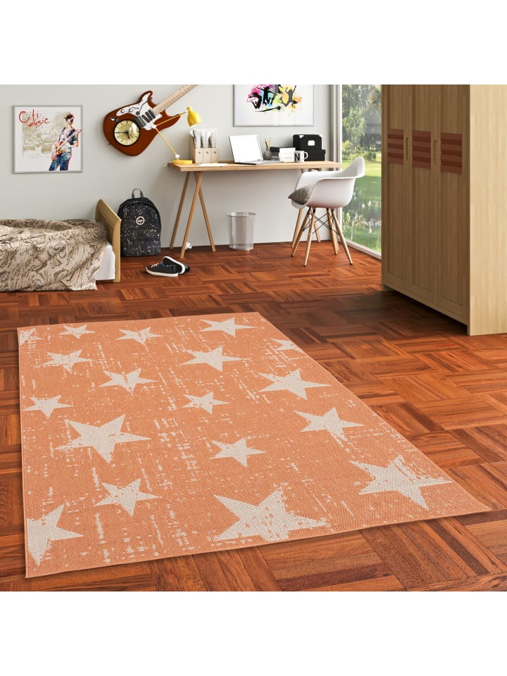 Pergamon In & Outdoor Teppich Flachgewebe Marbella Sterne in Orange günstig kaufen