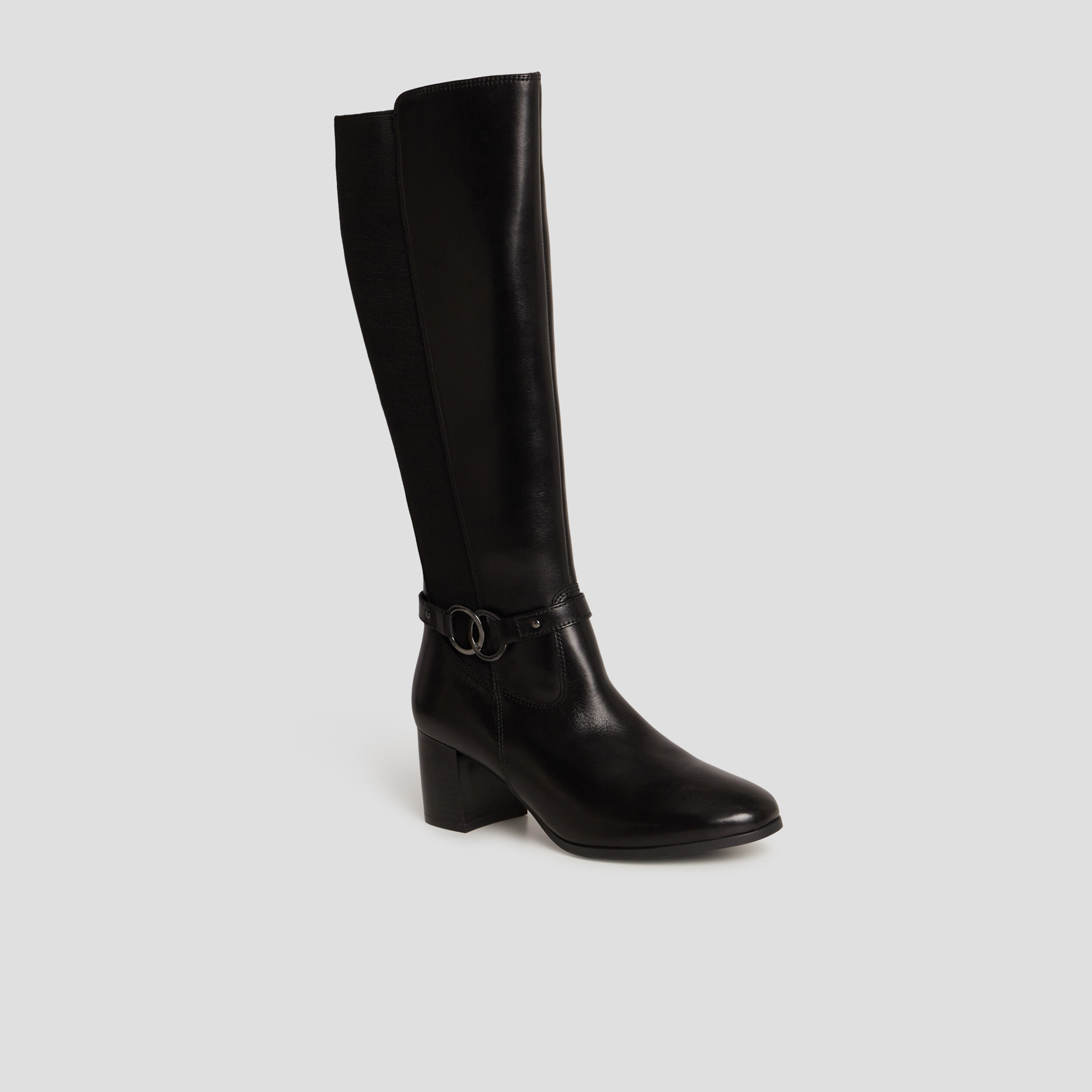 Bottes cavalières à talons en cuir noir femme | La Halle