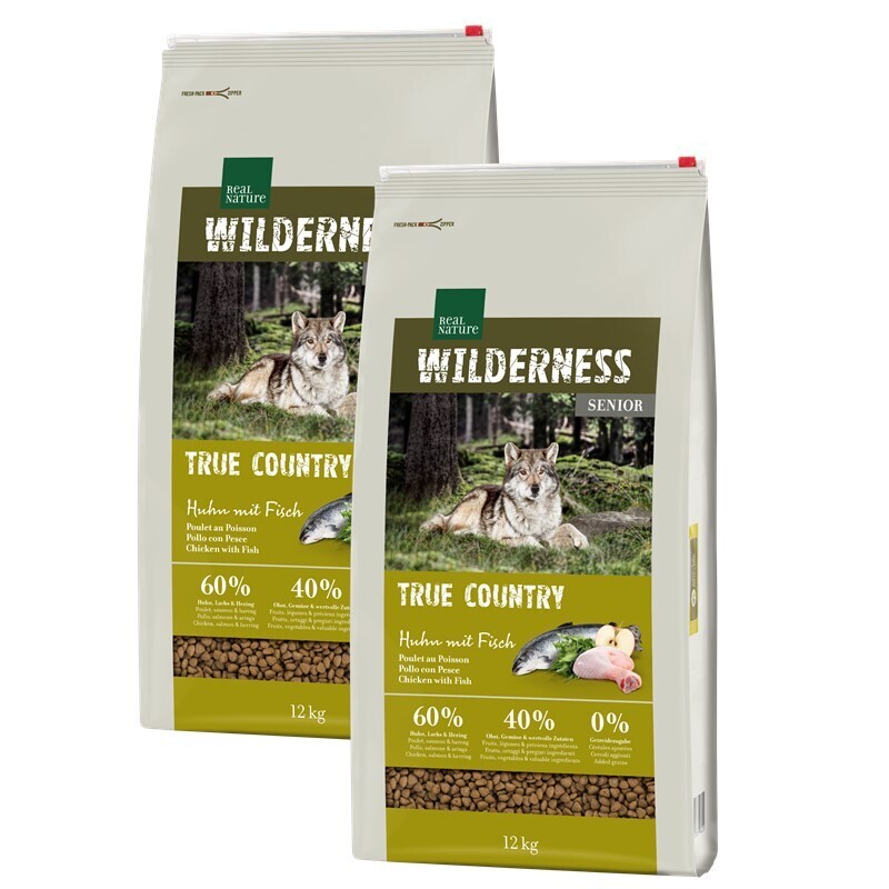 REAL NATURE Hundetrockenfutter REAL NATURE WILDERNESS Senior True Country Huhn mit Fisch 2x12 kg