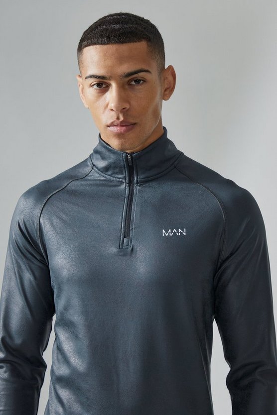 Man Active Slim-Fit Oberteil mit Print und Reißverschluss