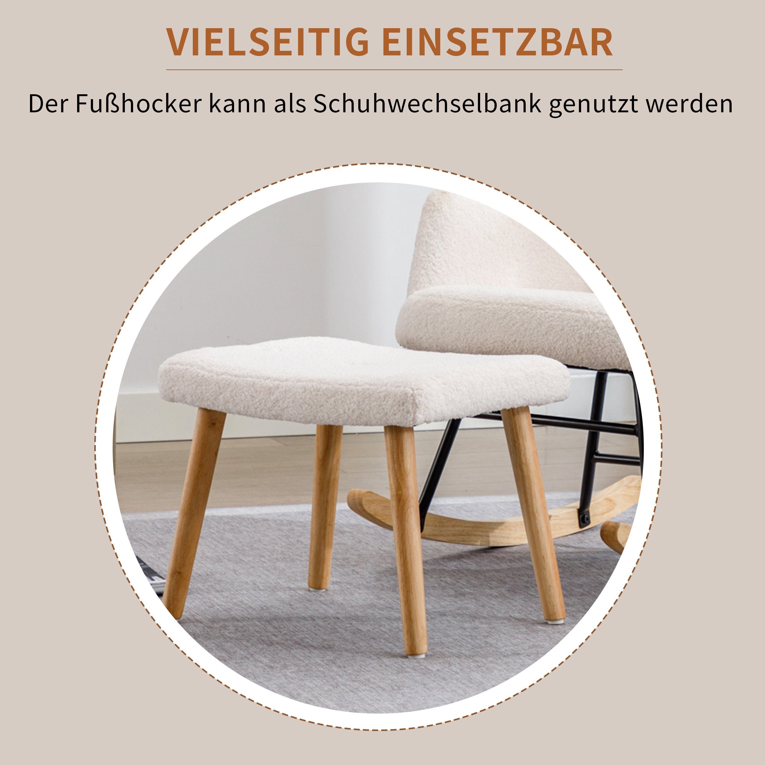 REDOM Schaukelstuhl Bequemer weißer Schaukelstuhl, (weicher Teddyplüsch-Schaukelstuhl mit Kopfstütze und Fußstütze, 2 St), Belastbarkeit bis 100 kg