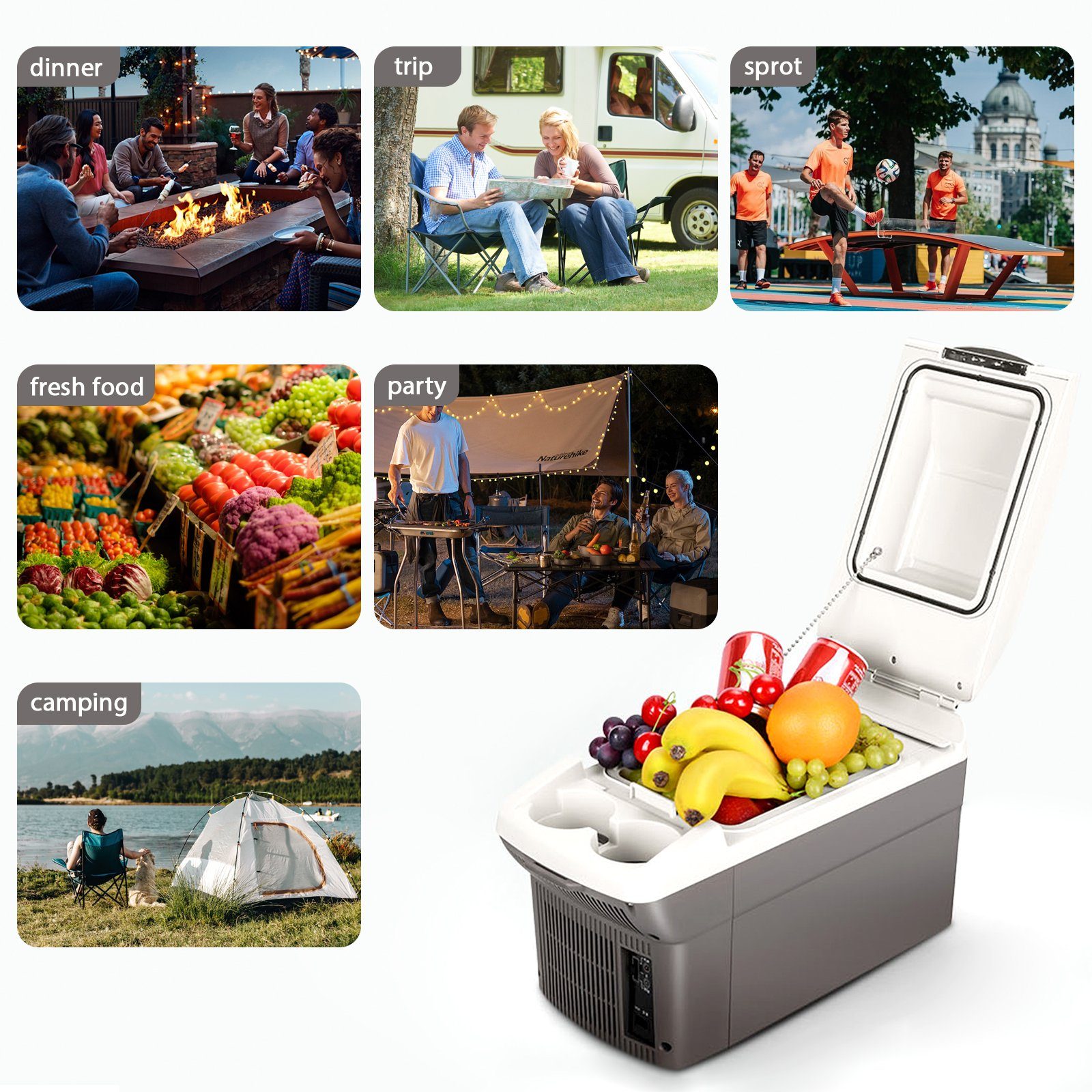 OKA Elektrische Kühlbox Kühl-Gefrierkombination für Auto, Camping und Outdoor, 9 l, Thermobehälter mit hoher Leistung, leicht und variabel einsetzbar