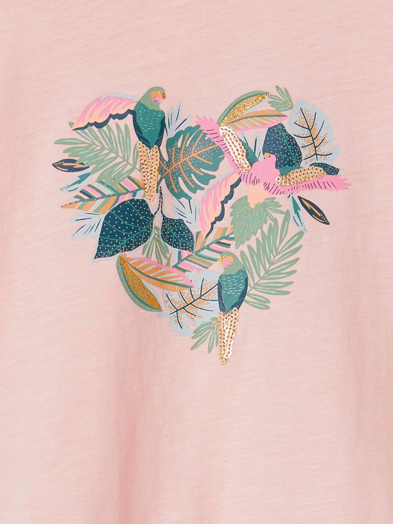 Vertbaudet Mädchen T-Shirt mit Pailletten-Print und Volants Oeko-Tex - aqua