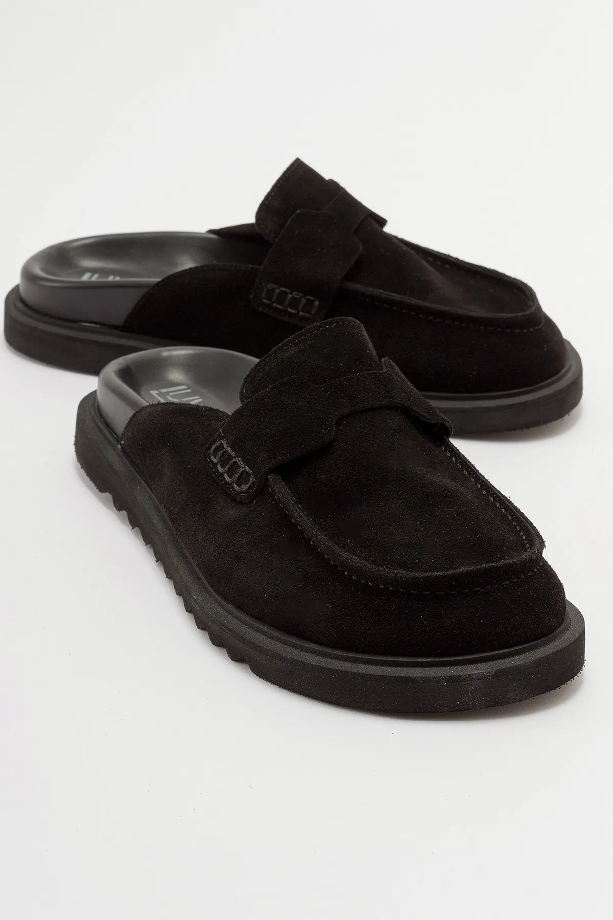 LuviShoes  LAVEN Damen-Hausschuhe aus schwarzem Wildleder und echtem Leder