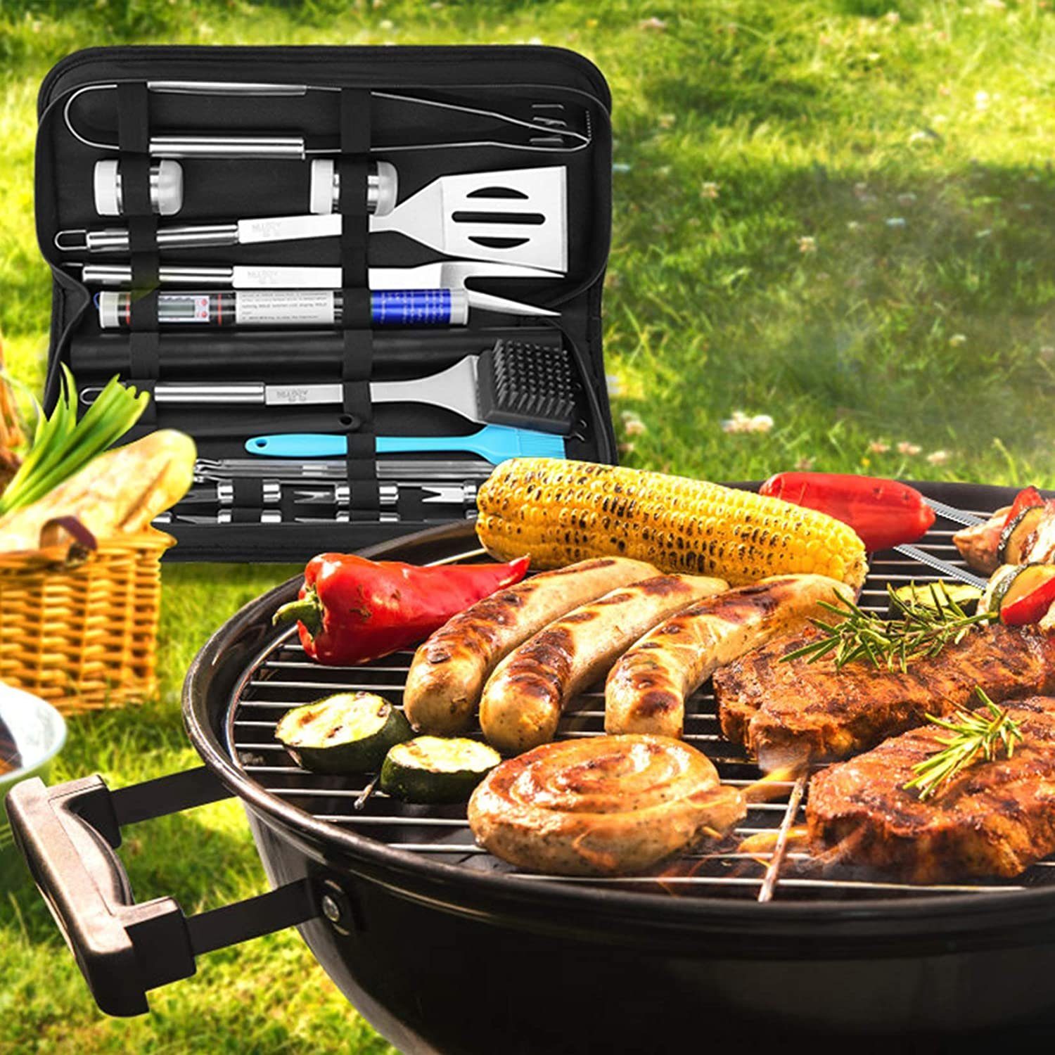 Kpaloft Grillbesteck-Set, (Set, 25 tlg), BBQ Tool Edelstahl Grillkoffer&Matte