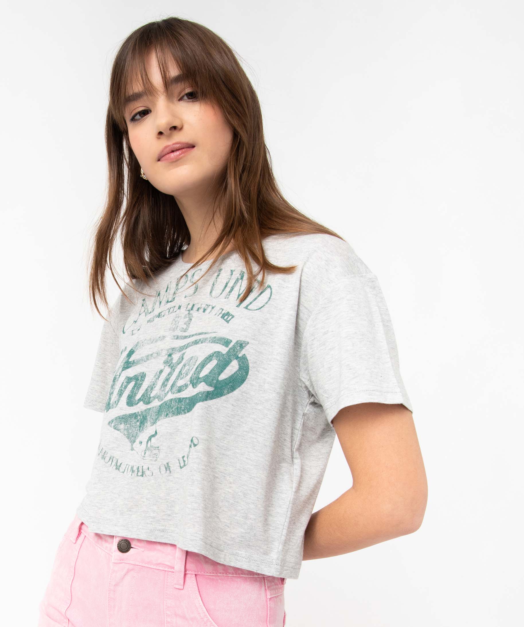 Tee-shirt femme à manches courtes inscription XXL - Camps U... gris clair | GEMO
