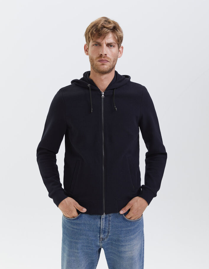 Cardigan marine reliefé à capuche Homme