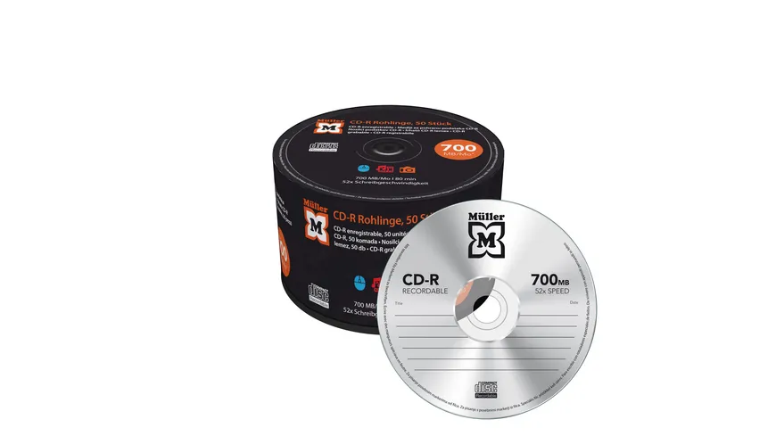 Müller CD-R 700MB I 80min, 52-fache Schreibgeschwindigkeit, 50er Pack