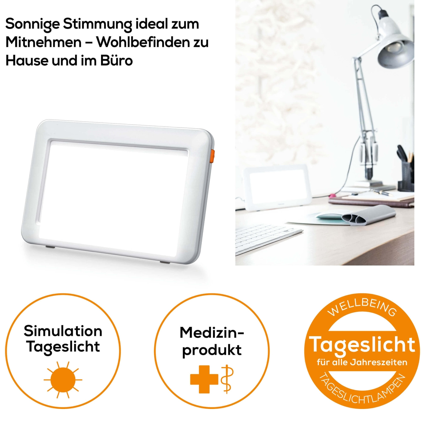 Beurer Tageslichtlampe TL 20-Kompakte Tageslichtlampe horizontal & vertikal anwendbar mit variablem Standfuß