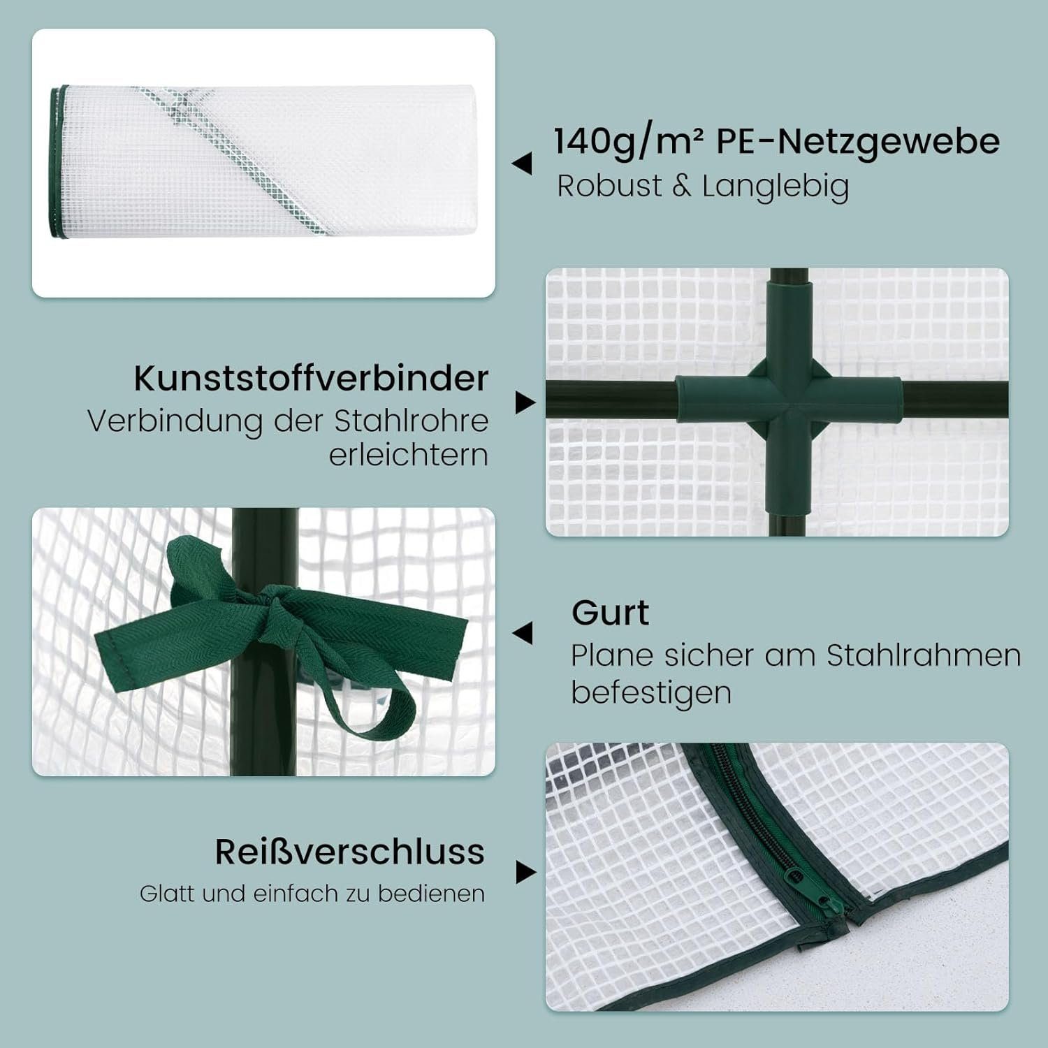 Woltu Gewächshaus, BxTxH: 200 x 100 x 210,00 cm, PE-Plane mit Rolltüren