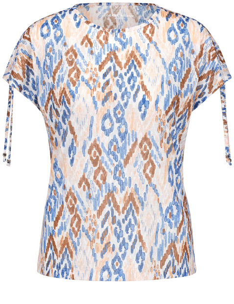 Gemustertes Kurzarmshirt mit Raffung