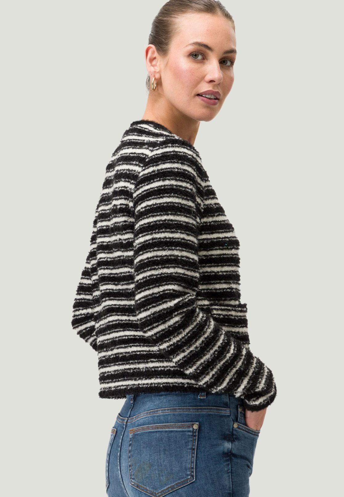 Bouclè Jacke mit Streifen
