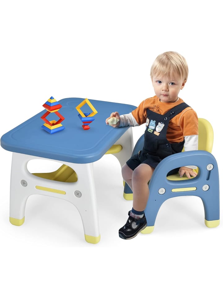 COSTWAY Tischset mit Stuhl für 1-5 Jahren in Blau günstig kaufen onesize