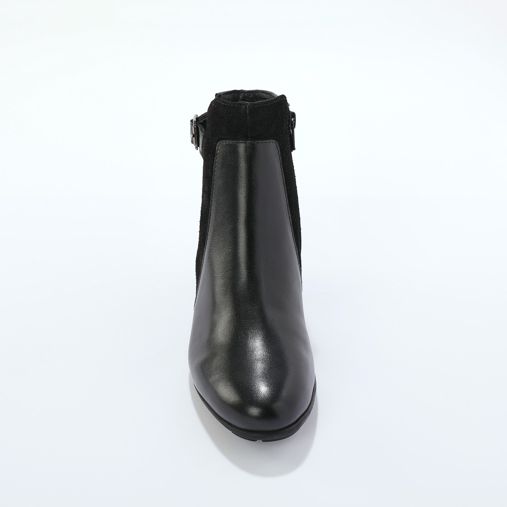 Boots en cuir bi-matière élastiquées à boucle et à talon