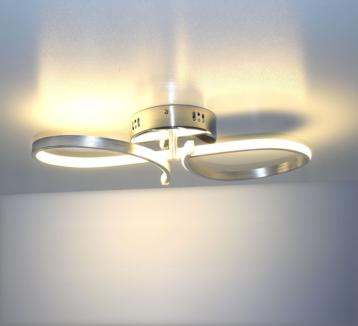 Lewima LED Deckenleuchte Octa 50x26cm Medium Deckenlampe Alu gebürstet / satiniert 28W, Warmweiß, sparsam und hell, mittlere Größe, ideale Lampe Leuchte für Wohnzimmer Schlafzimmer