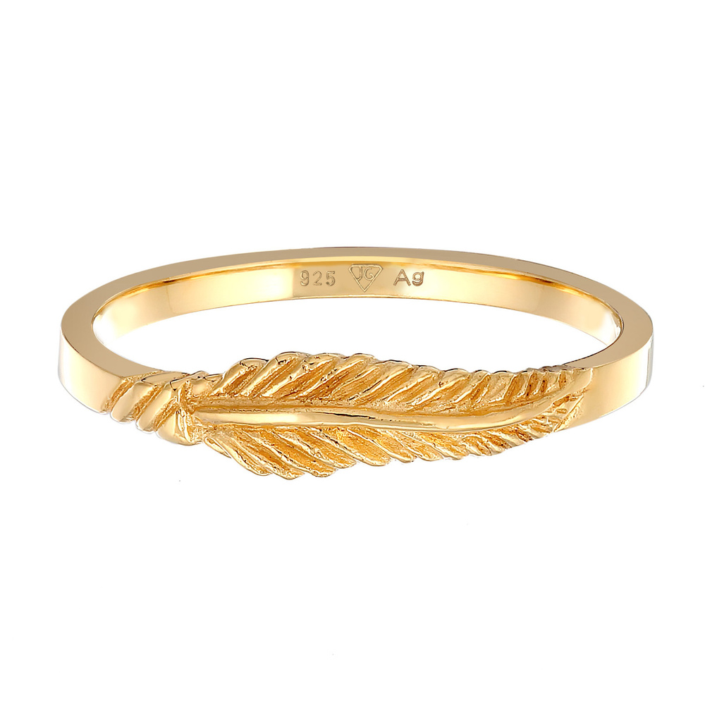 Elli Elli Bague Femmes Plumes Tendance Boho Festival en Argent Sterling 925 plaqué Or Bague