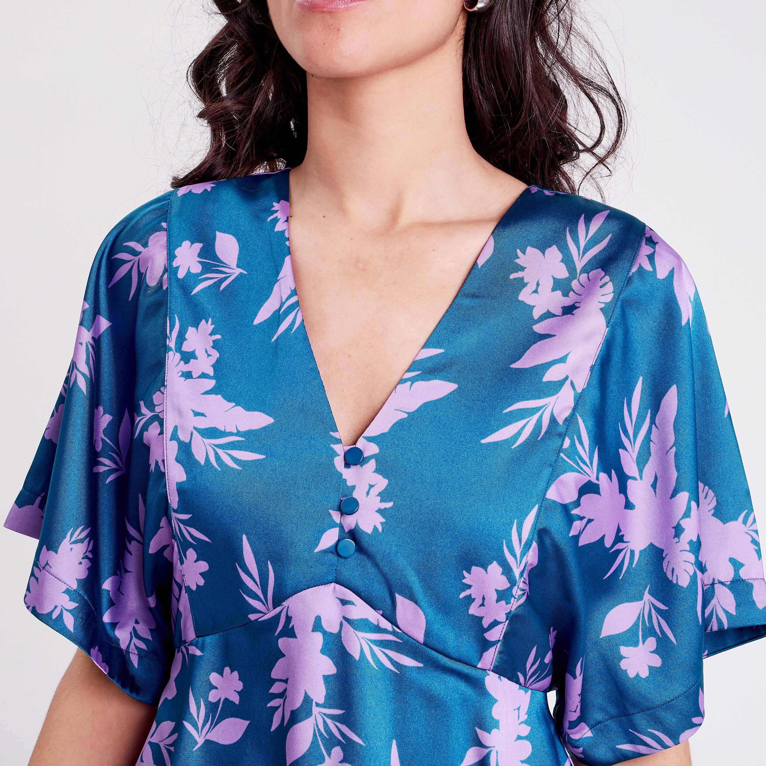 Blouse évasée manches 3/4 bleu femme | Cache Cache