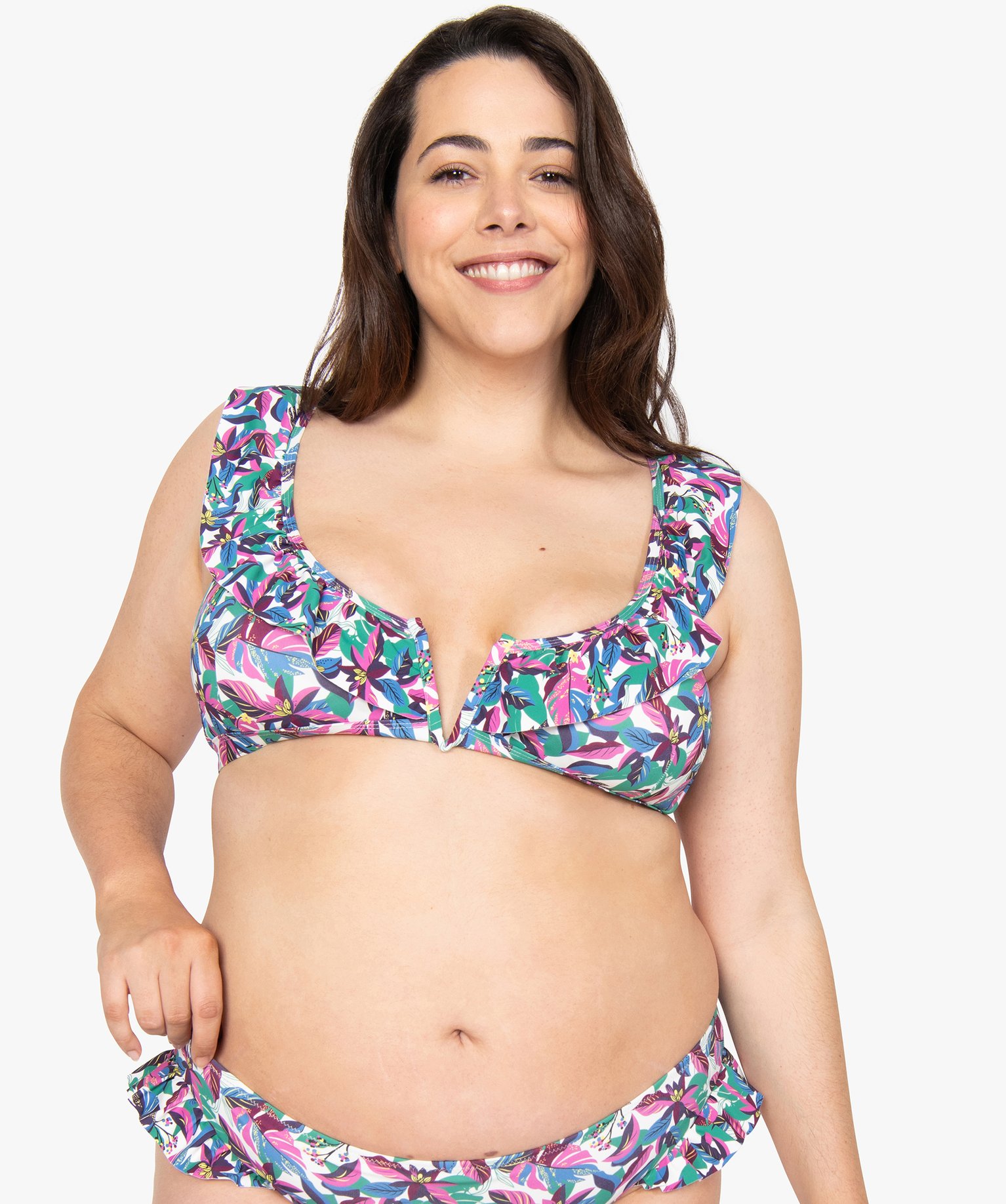 Haut de maillot de bain femme grande taille imprimé avec br... imprime | GEMO