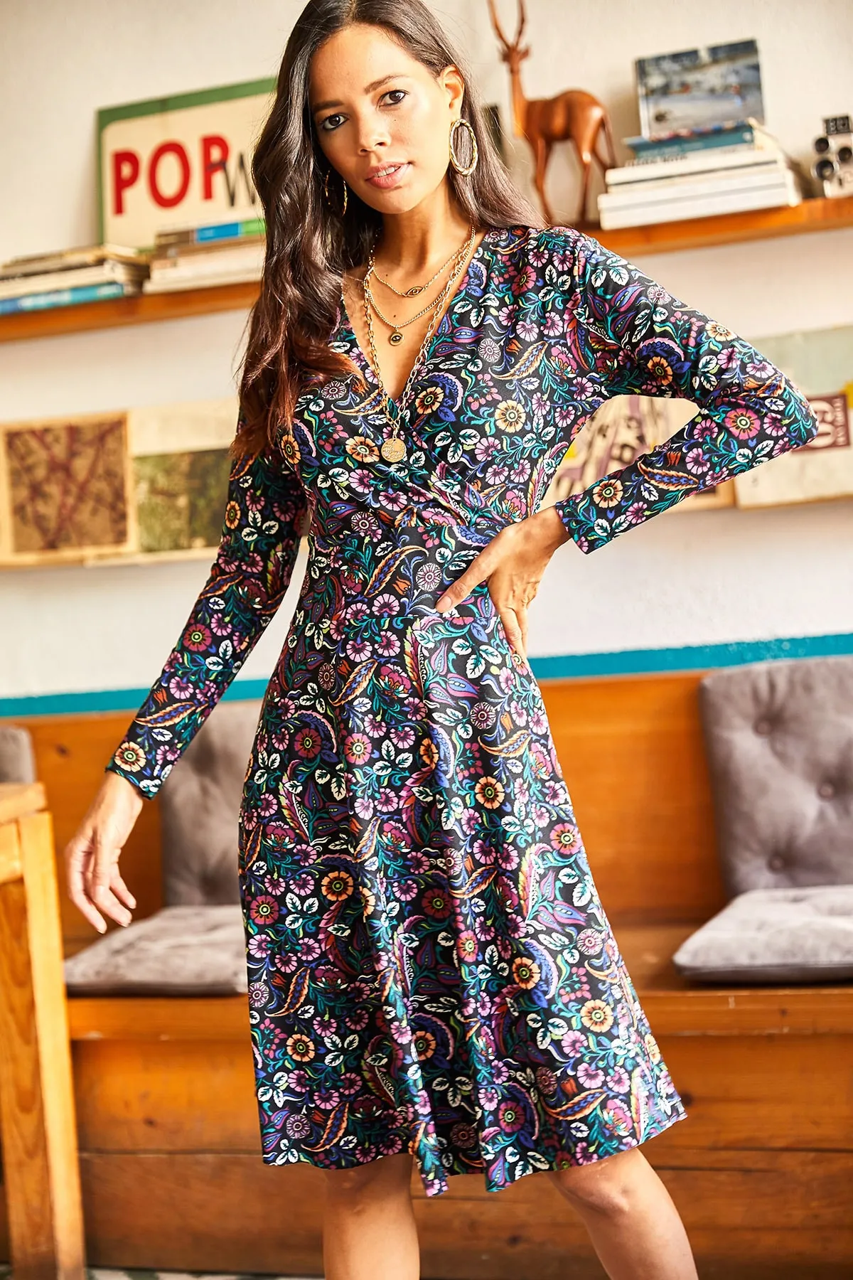 Olalook  Mehrreihiges Damenkleid mit mehreren Mustern ELB-19000994