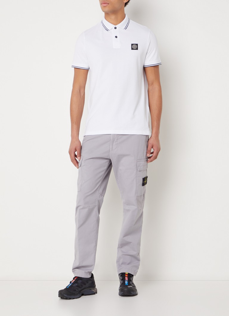 Πόλο Stone Island 2SC18 Στενή Γραμμή από Βαμβακερό Πικέ με Λογότυπο και Κωνικές Μανσέτες