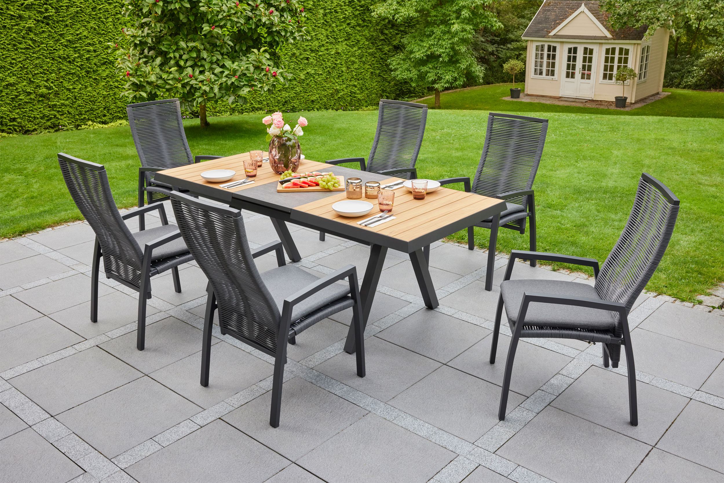 OUTDOORAusziehtisch Keramik/Teak