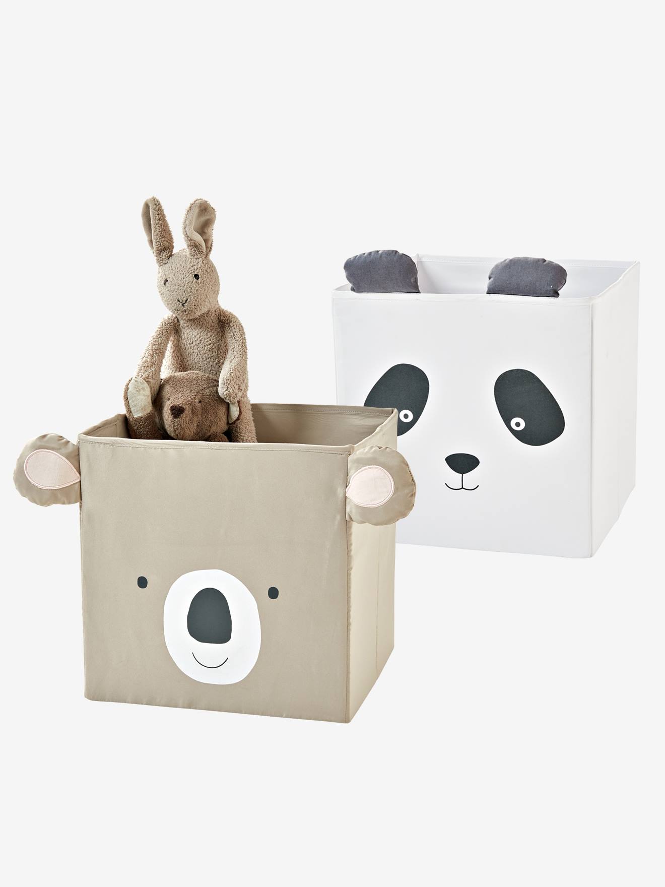 Lot de 2 bacs en tissu Panda koala beige