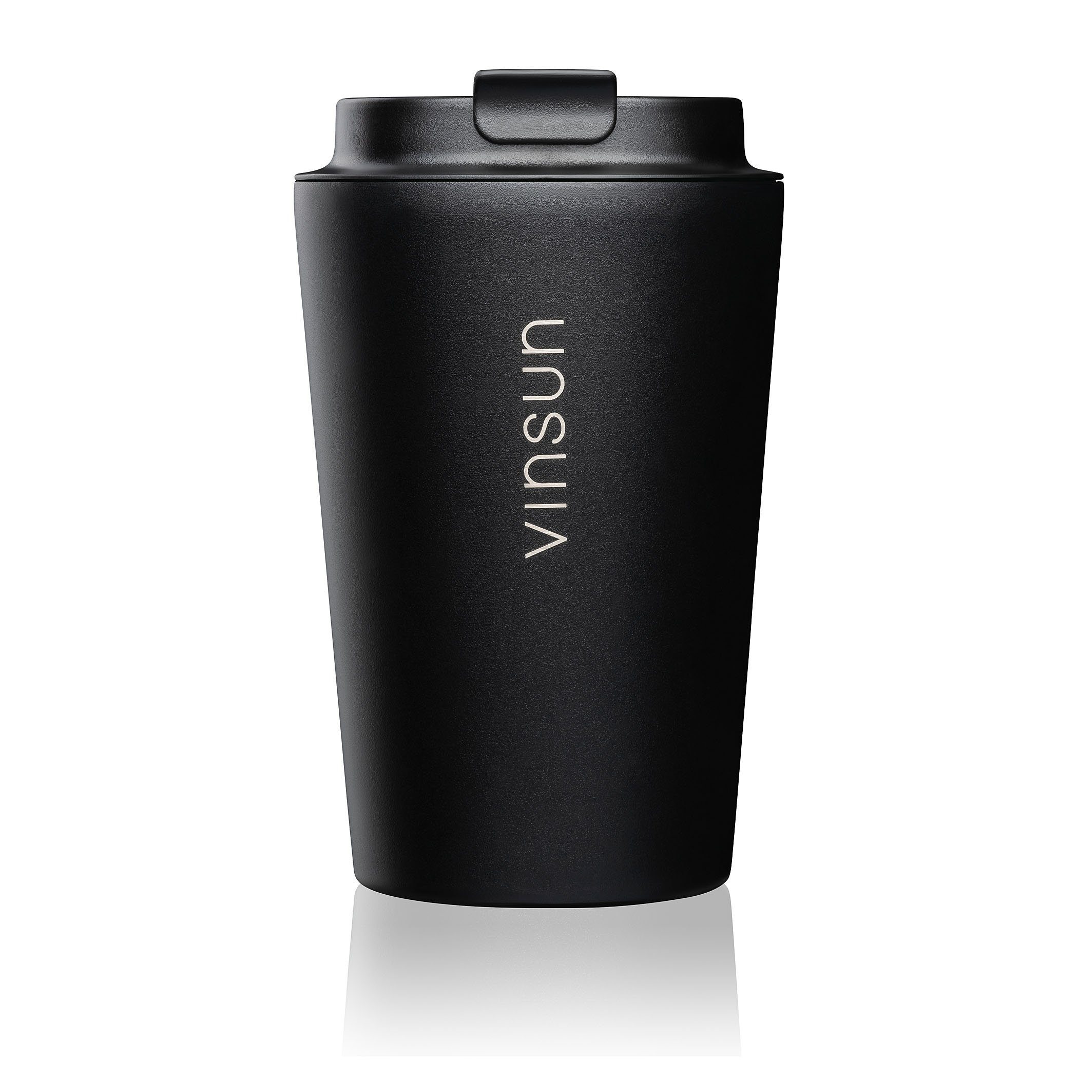 Vinsun Thermobecher Isolierbecher 350ml Schwarz - Kaffeebecher to go, Edelstahl, auslaufsicher, bruchfest, für heiße und kalte Getränke