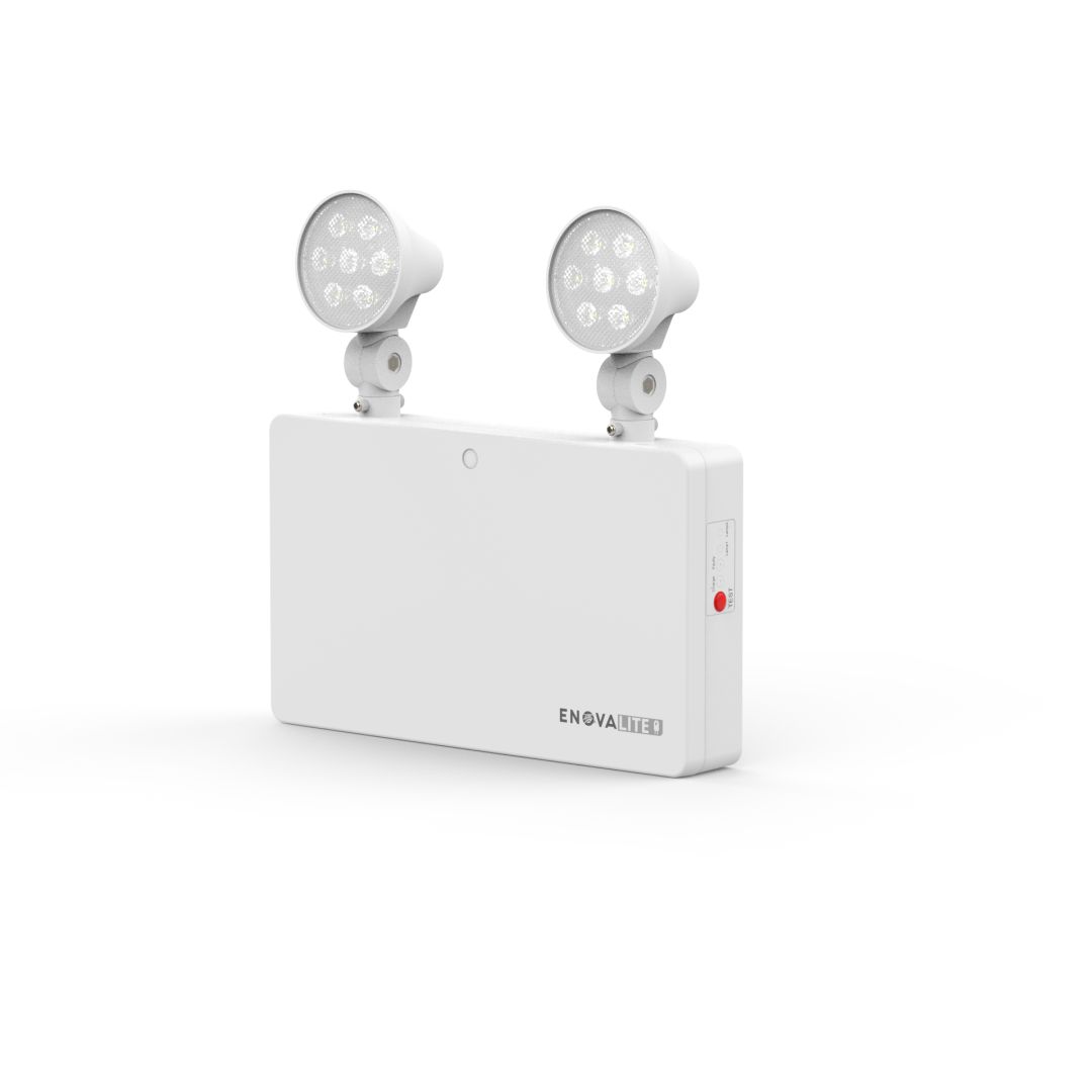 ENOVALITE LED-Fluchtwegleuchte Twin-Spot 6W, Notausgang mit Notstromeinheit, TEST-Funktion, Wandmontage, IP65