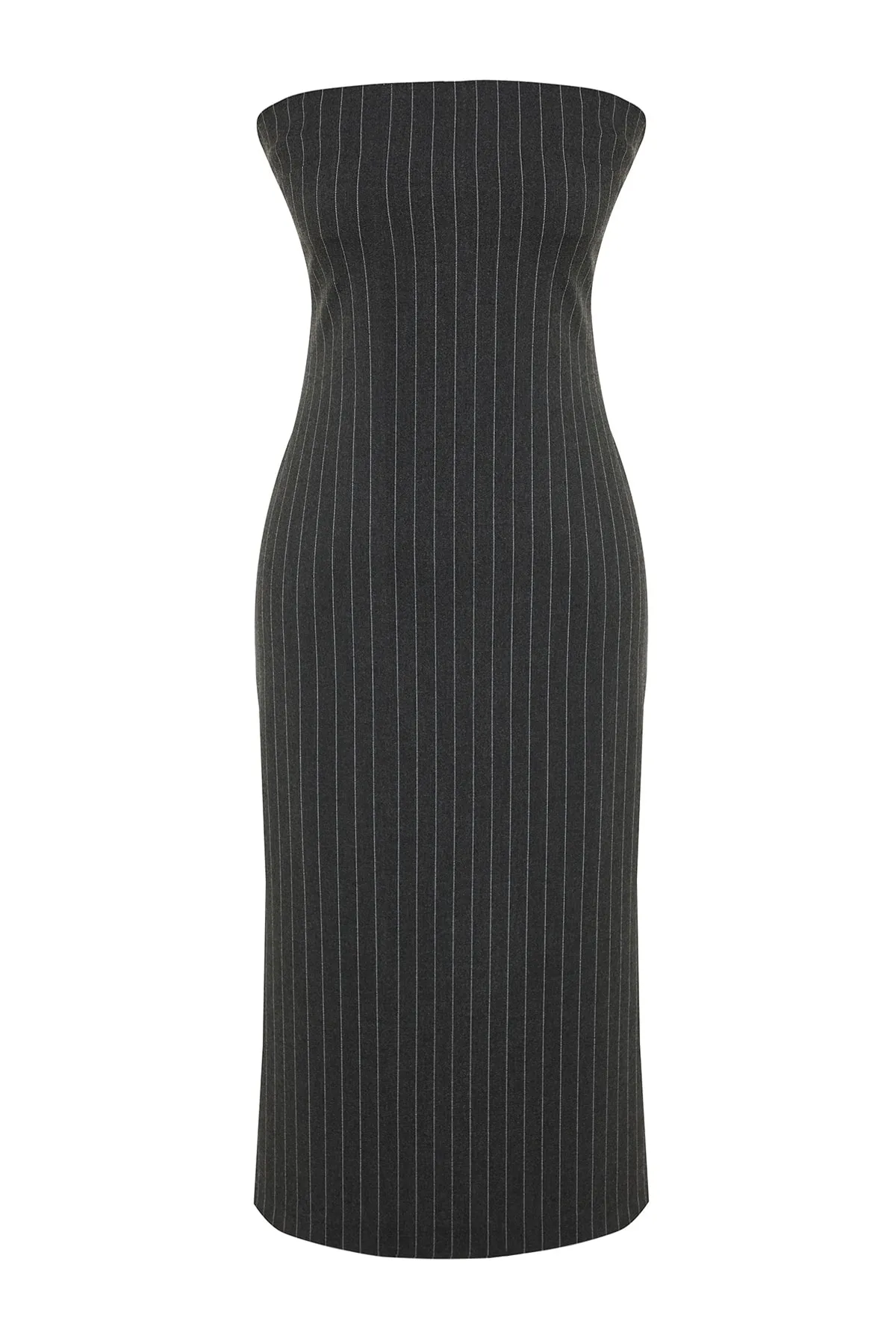 Trendyol Collection  Anthrazitfarbenes, trägerloses, gewebtes, gestreiftes Minikleid TWOSS23EL02342