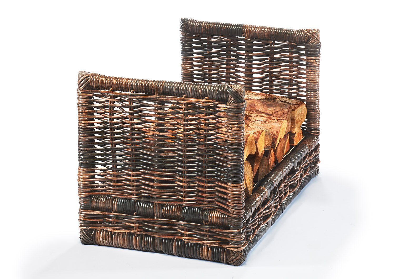 Kobolo Kaminholzregal Kaminholzablage - krabu Rattan - mit Leinenstoff, BxTxH:75x44x45 cm