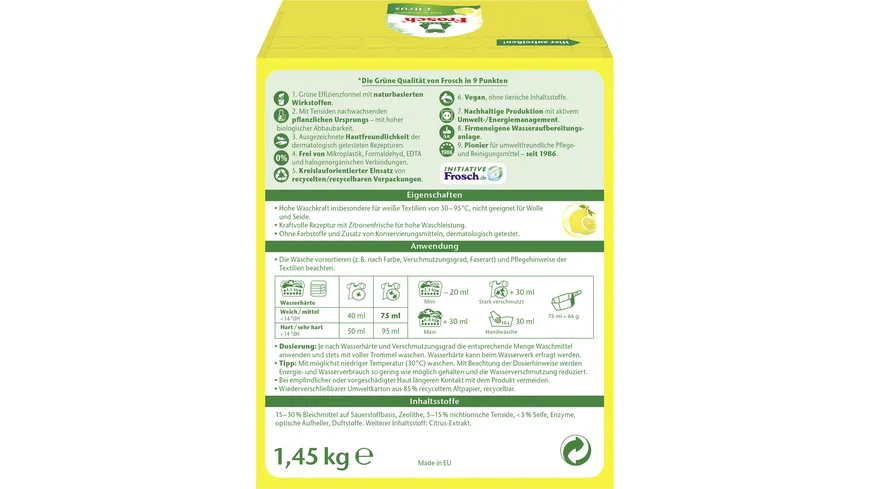 Frosch Citrus Voll-Waschpulver 1.45 kg
