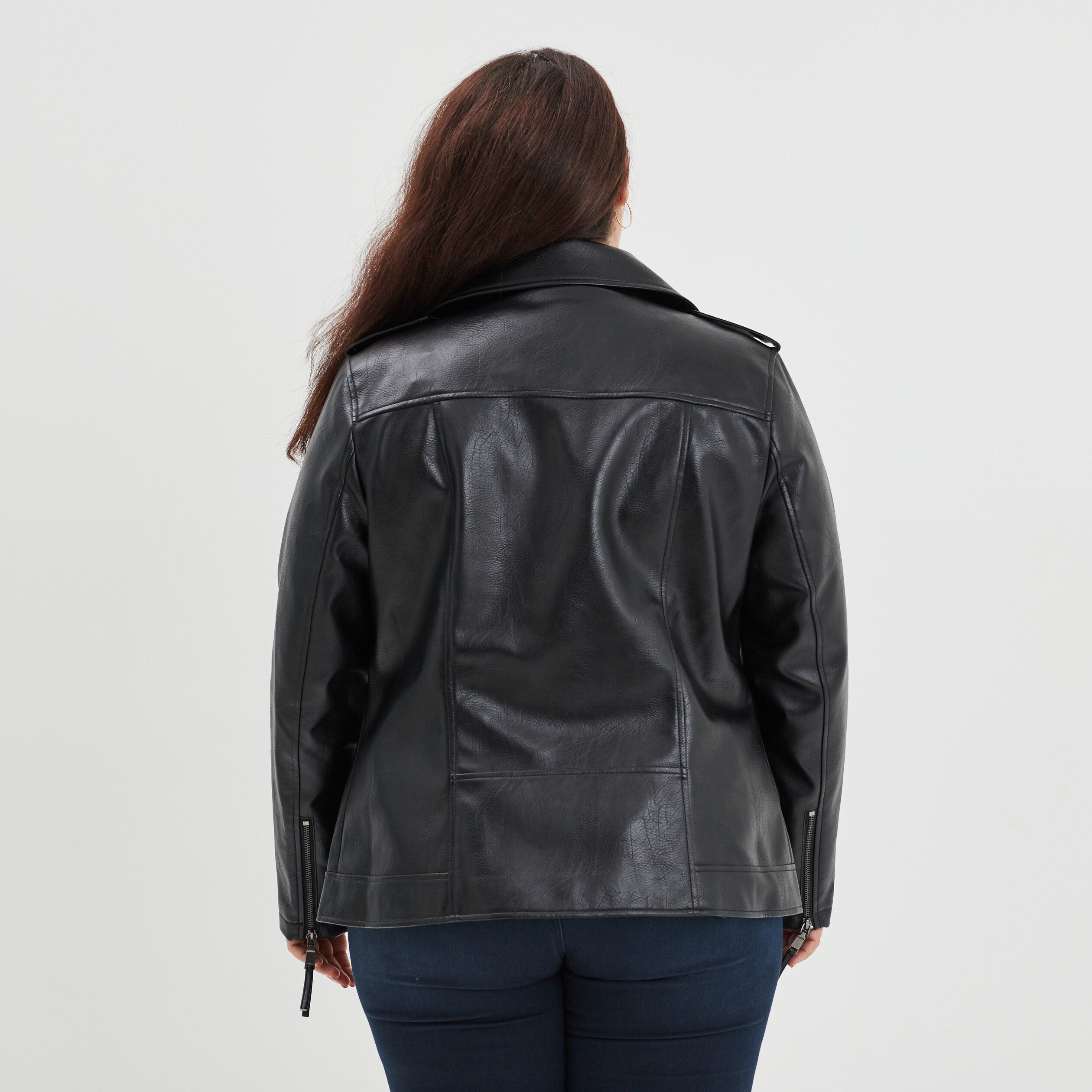 Veste biker ajustée simili cuir noir femme grande taille | La Halle