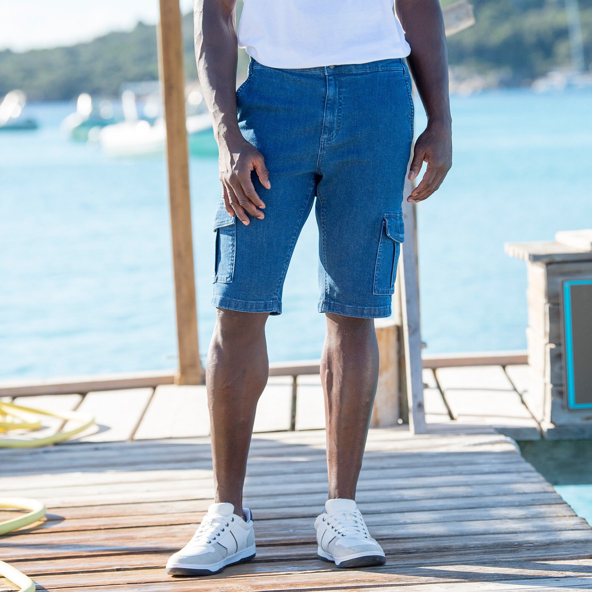 Bermuda denim coupe cargo coton stretch