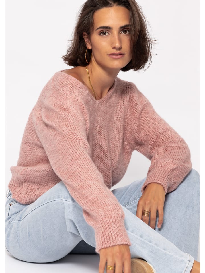 SASSYCLASSY Pullover mit V-Ausschnitt in Altrosa günstig kaufen