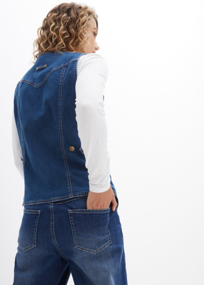 Jeans-Weste mit setilichem Smock