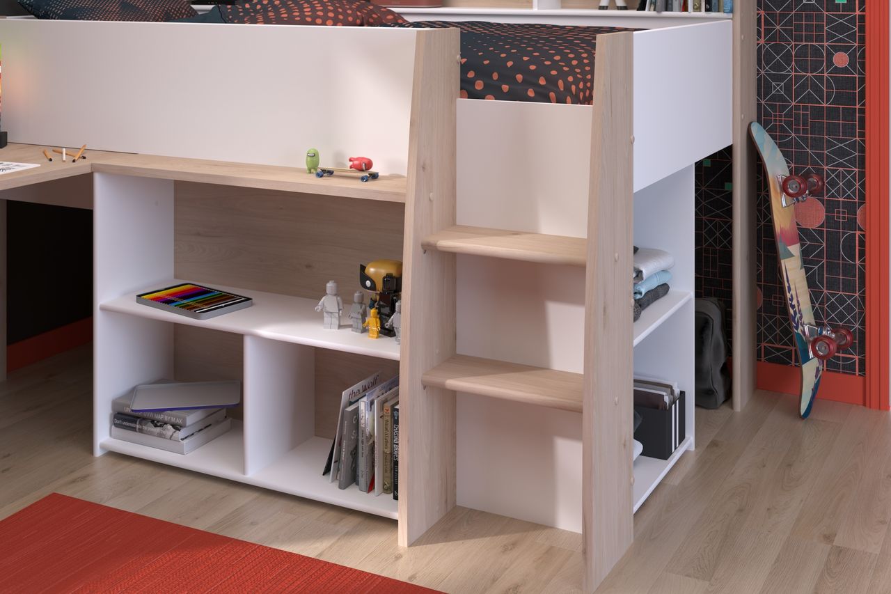 Parisot Hochbett Lucas mit ausziehbaren Schreibtisch