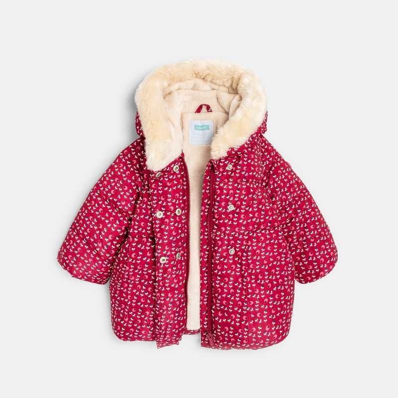 Manteau matelassé doublé fleuri rose bébé fille