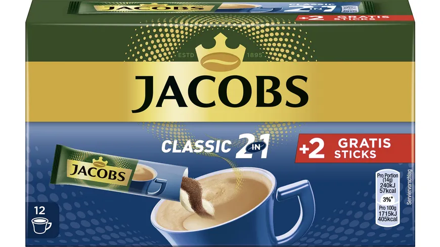 Jacobs Classic 2 in 1 Kaffee Instant Sticks 140 g