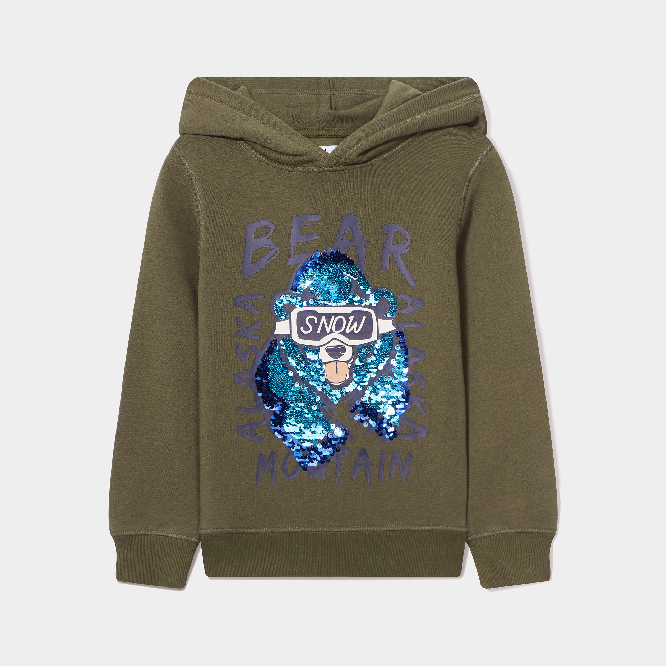 Sweat à capuche hoodie avec sequins vert kaki garçon | La Halle