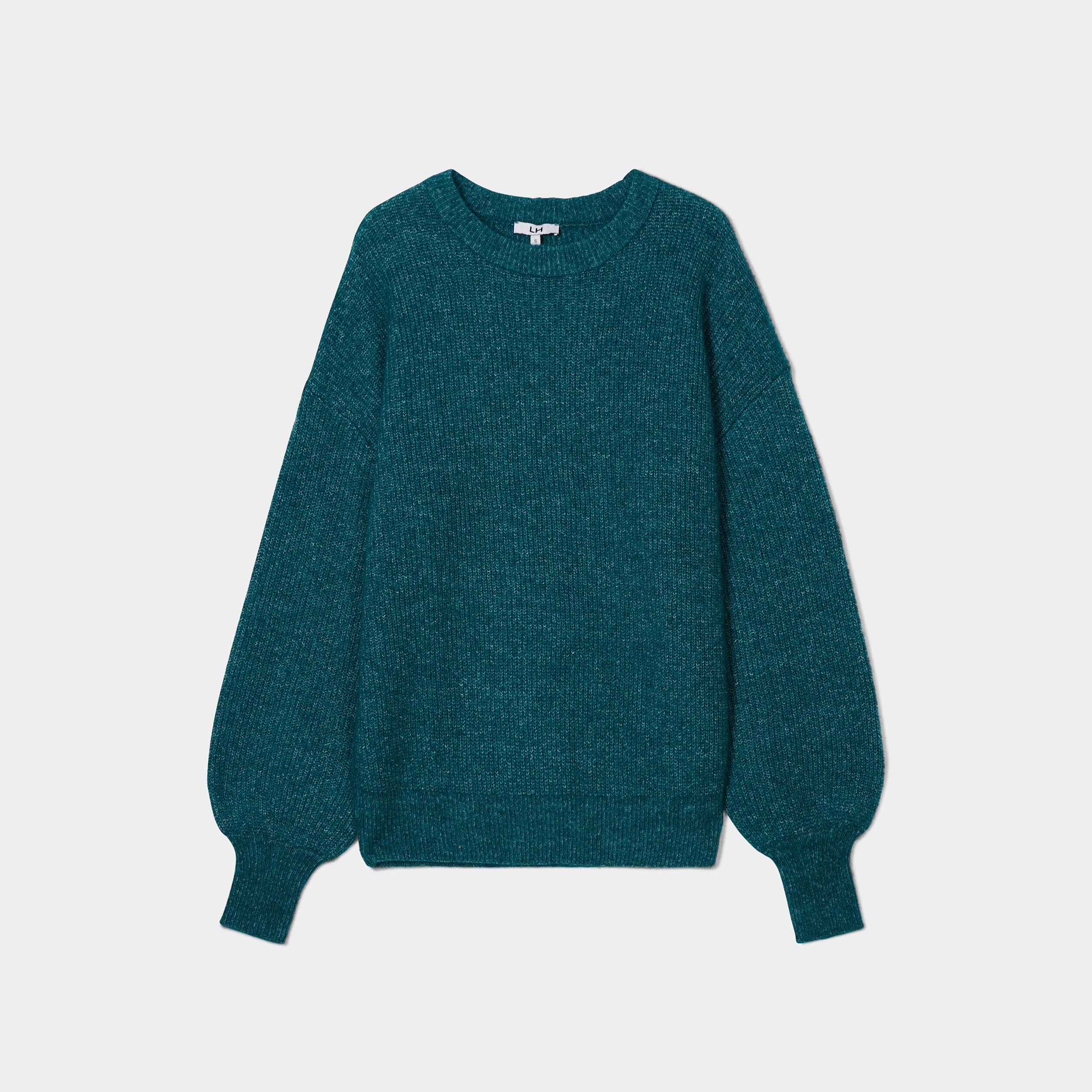Pull col rond manches ballons bleu canard femme | La Halle