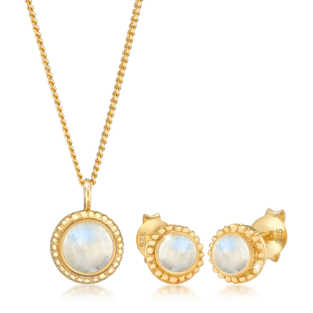 Elli PREMIUM Elli PREMIUM Ensemble de Bijoux Pendentif Femme Fleur Ronde avec Pierre de Lune e Bijoux