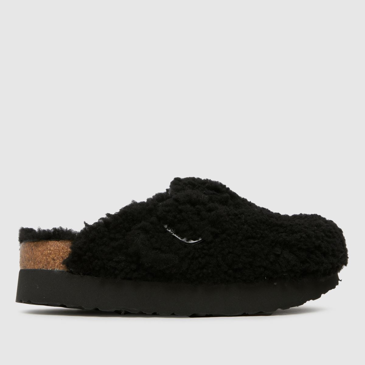 BIRKENSTOCK – Boston – Svarta sandaler med stort spänne i fårskinn