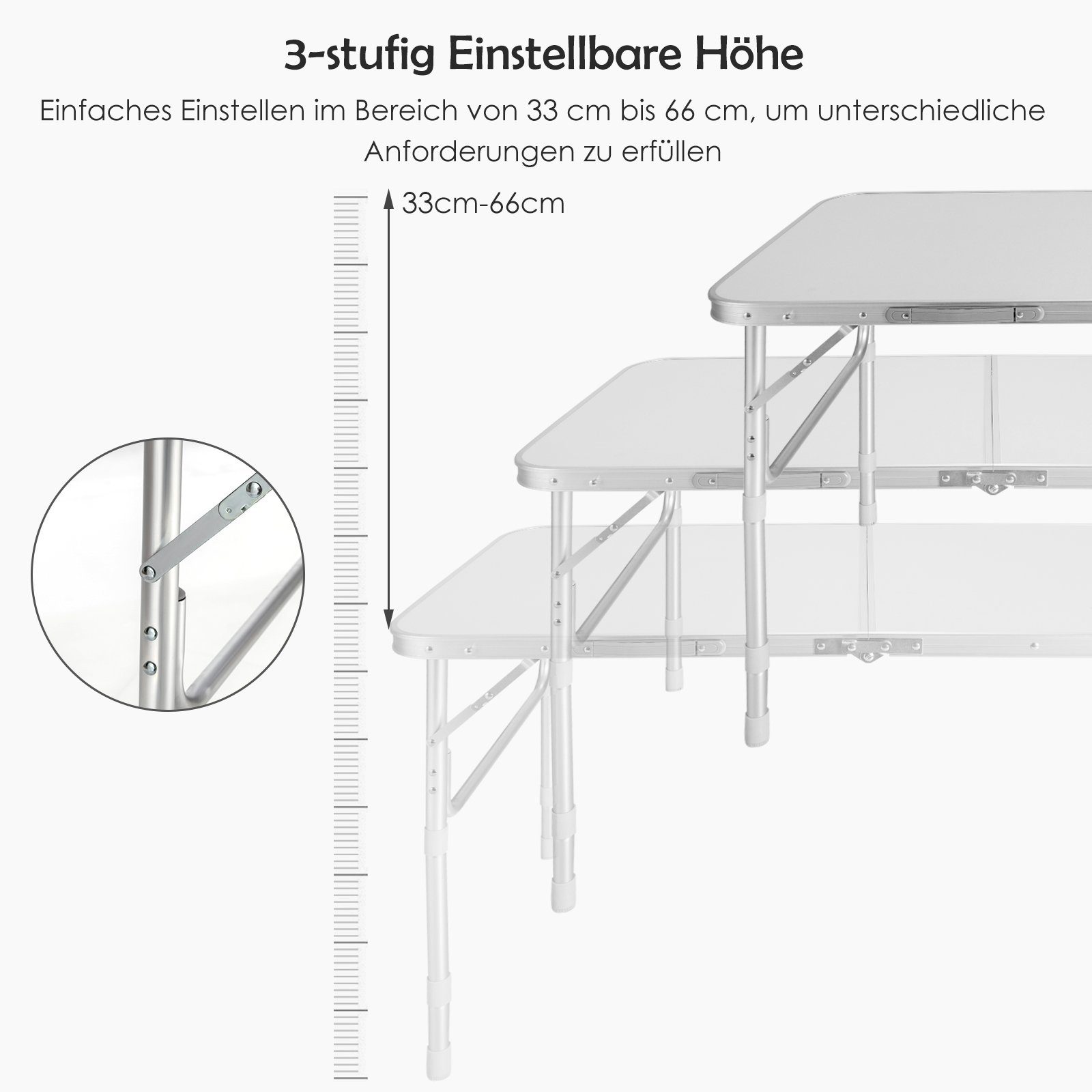 COSTWAY Campingtisch Klapptisch, höhenverstellbar & klappbar