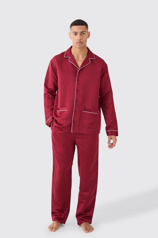Satin Paspeln Hemd & Loungewear-Hose