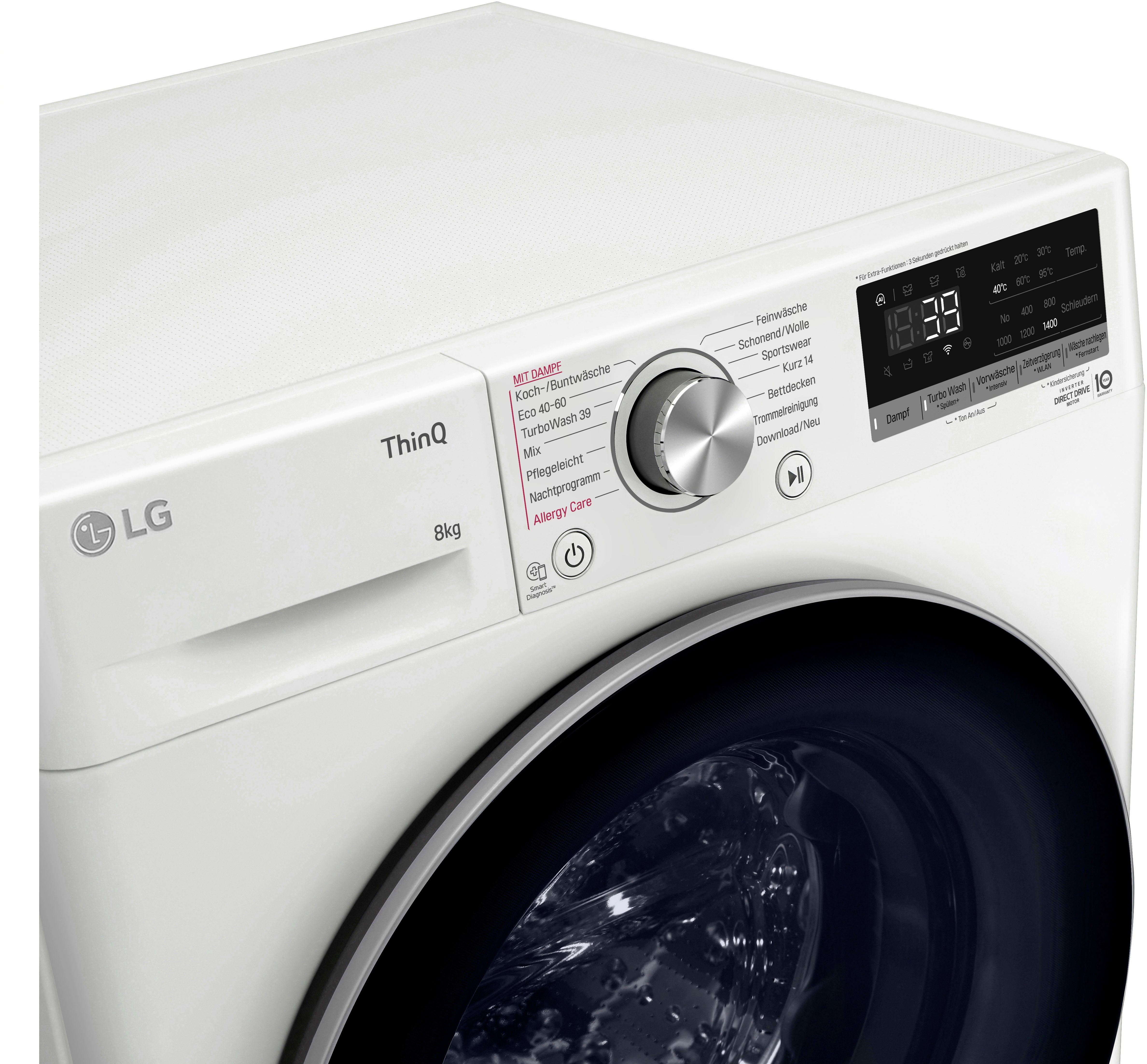 LG Waschmaschine Serie 7 F4WV708P1E, 8 kg, 1400 U/min, TurboWash® - Waschen in nur 39 Minuten