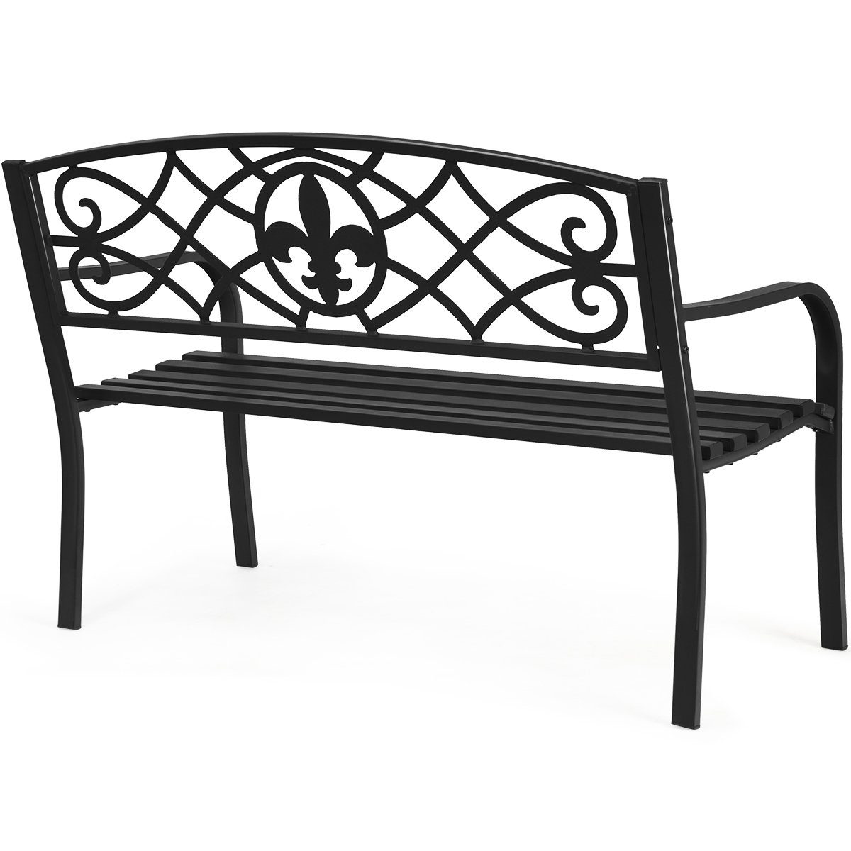 COSTWAY Gartenbank, mit Rückenlehne & Armlehne, Metall, 2-3 Personen, 128cm