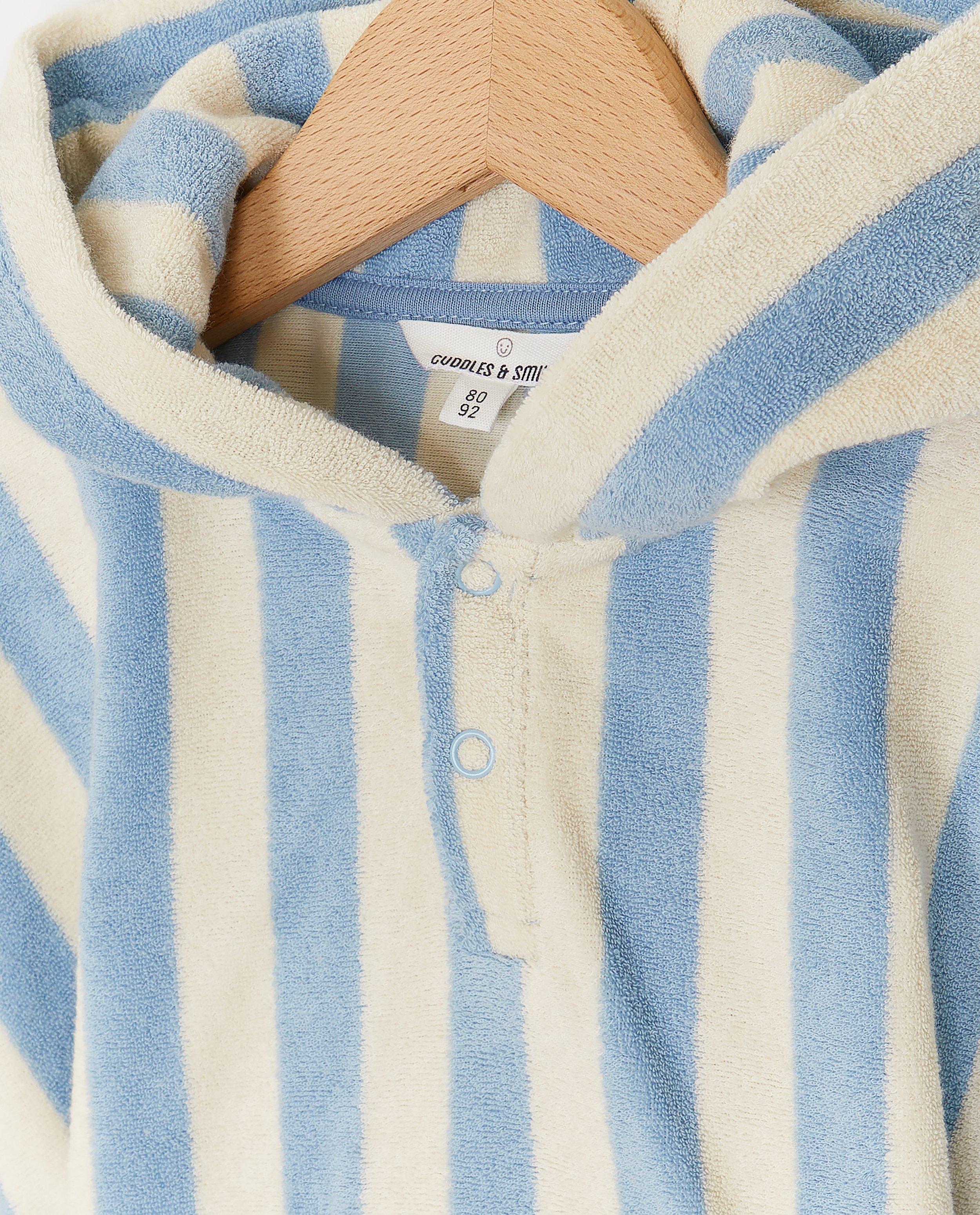 Poncho de baie cu dungi Cuddles and Smiles, 62-104 albastru
