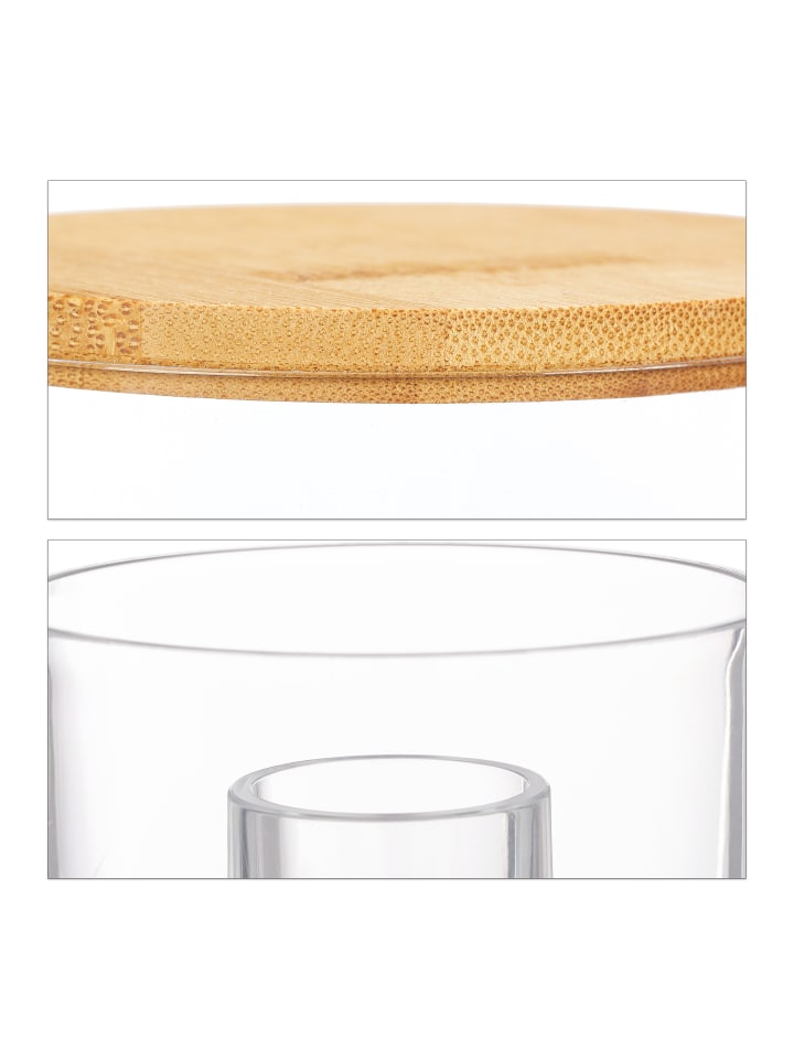 relaxdays 3er-Set: Wattestäbchen Aufbewahrung in Transparent/Natur günstig kaufen onesize