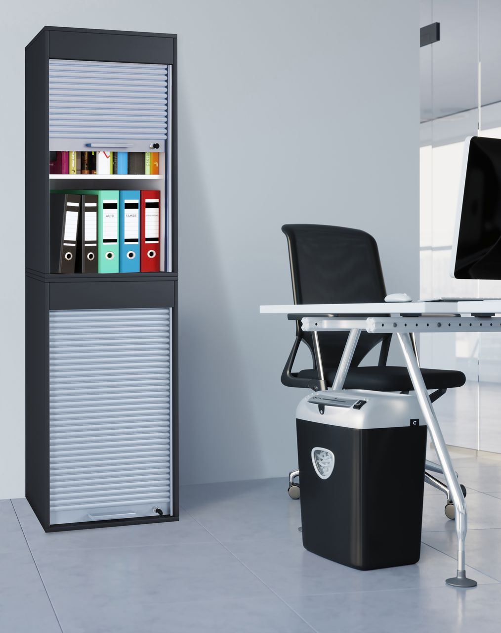 VCM Büroschrank mit Rollladen Aktos XL schwarz