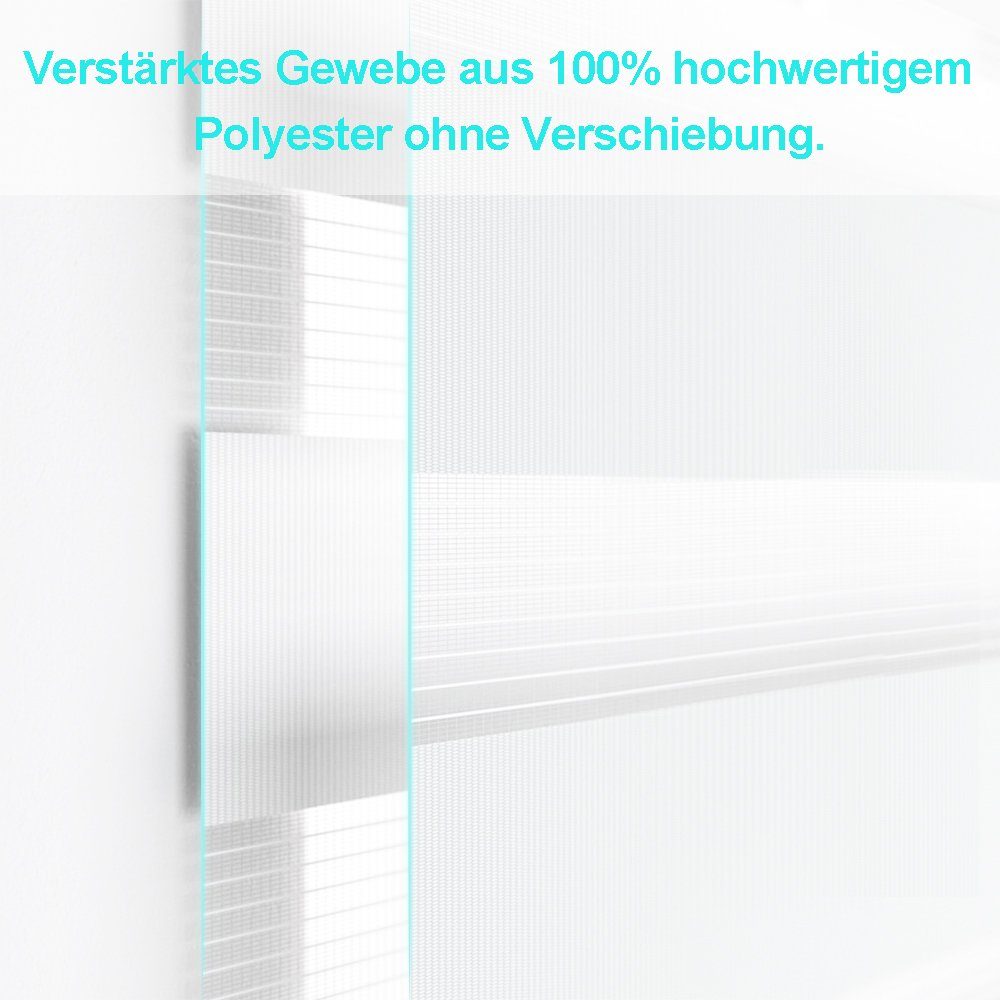 Doppelrollo Ohne Bohren, Weiß/Beige/Anthrazit, OUBO, freihängend, verspannt, Klemmfix, Klemmträger, Lichtschutz schnelle und einfache Montage mit beiliegendem